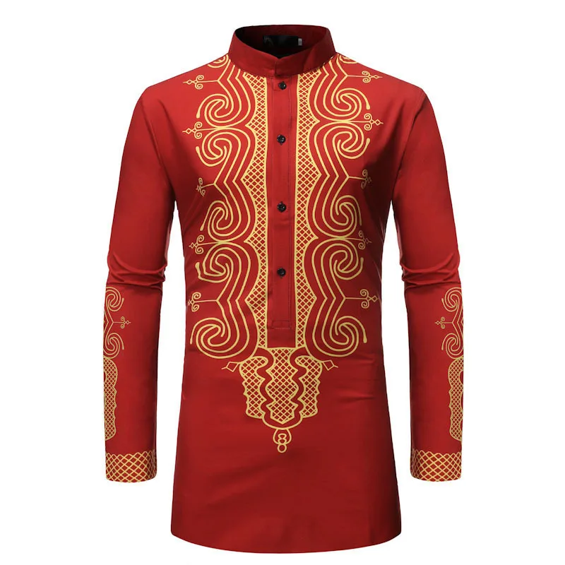 Men's Long-sleeved Muslim Long-style Shirt Personality Casual Ethnic ...