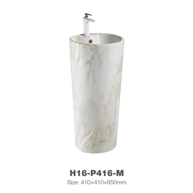 Round Shaped Ceramic Washing Basin Bathroom Pedestal Washing Basin H16-P416--M