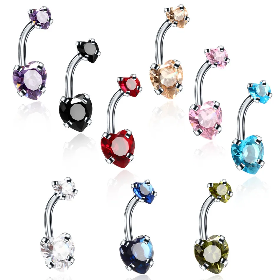 
heart zircon stainless steel navel needles piercing jewelry body 