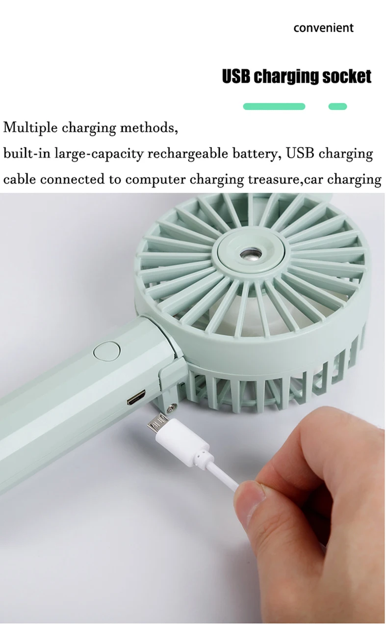 USB Charging Foldable Mini Fan Handheld Water Mist Cooling Humidifier Tabletop Small Fan