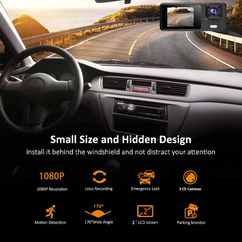 1080P WiFi Bağlantılı Araba DVR Üç Kayıtlı Kızılötesi Gece Görüşü Park İzleme Geri Vites Görüntüsü MicroSD Uyumluluğu