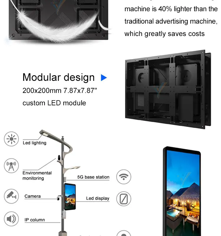 600x400 mm Advertising Machine and Light Pole Screen Magnesium Alloy Cabinet for P2.94 P3.33 P3.84 LED Screen