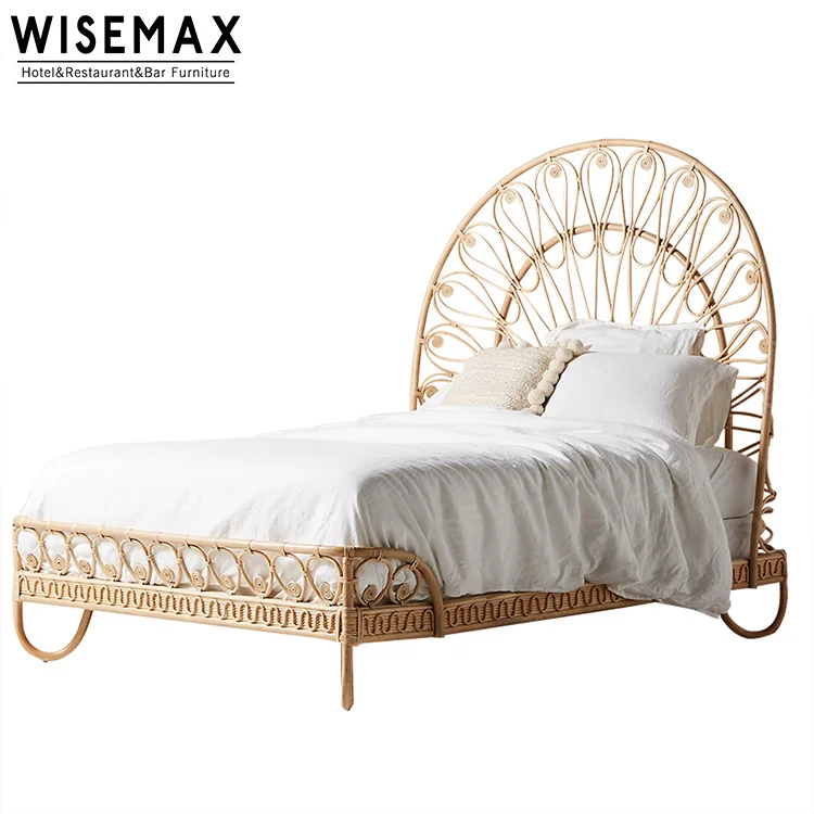New Design Natural Rattan Bedroom Furniture Set Modern Double Woven