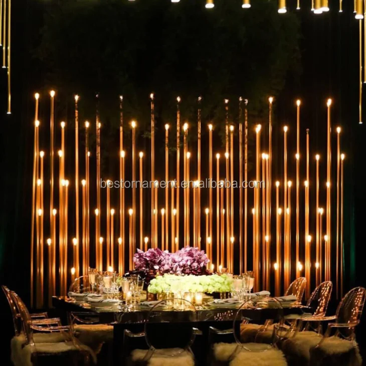 2019 New Design 40 Heads Candle Wall Backdrop For Wedding Tall Golden