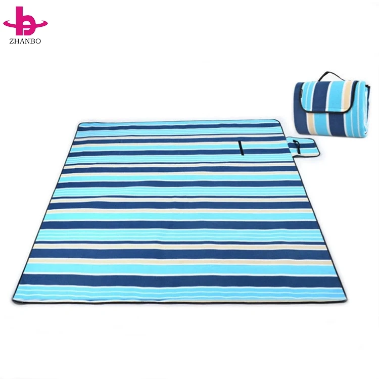 King Size Blue Plaid Foldable Picnic Blanket - Waterproof Sand Proof ...