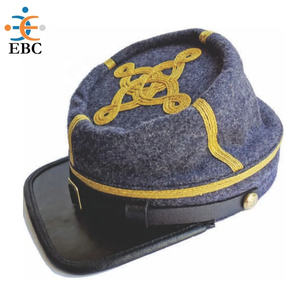 Oem Wholesale Civil Kepi With Leather Visor Customized Civil War Kepi 2 Braid Cadet Grey Captain