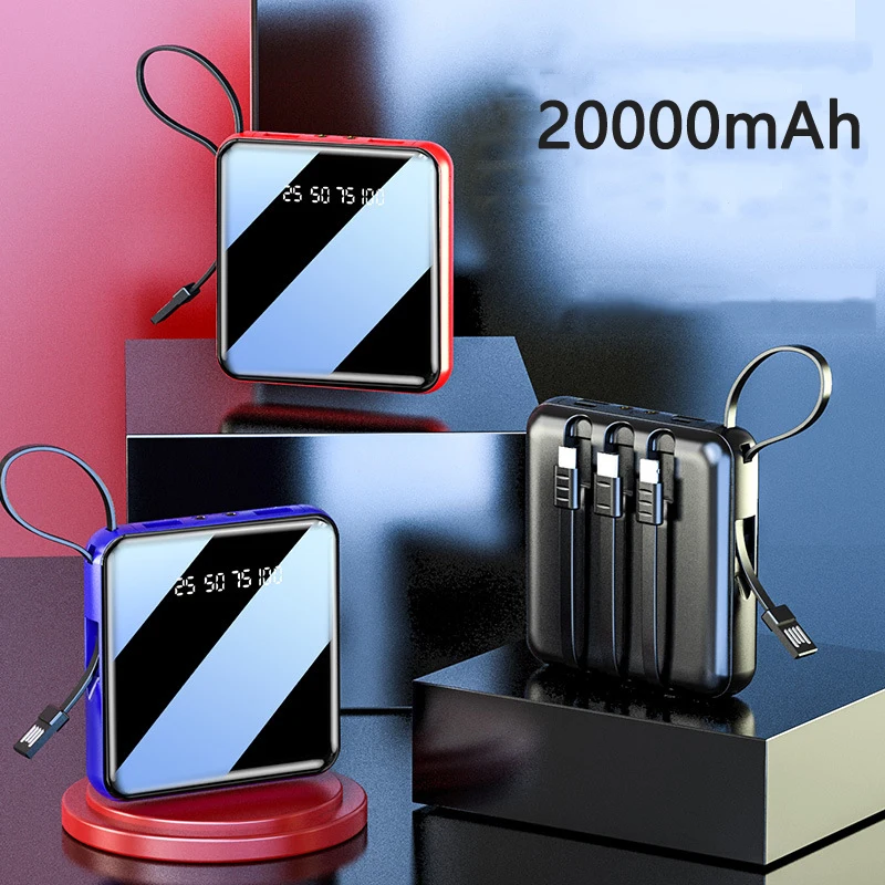 20000mAh Power Bank External Battery Charger Mini Powerbank Built in Cable For Huawei Xiaomi iPhone 11 Samsung S10 S20 Poverbank - ANKUX.COM