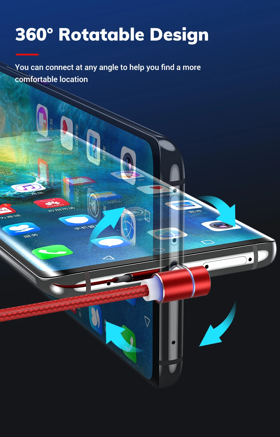 TOPK 5 A 3In 1 Usb Charging Cable 540 Degree Rotate Flexible Magnetic Usb Phone Cable - ANKUX.COM