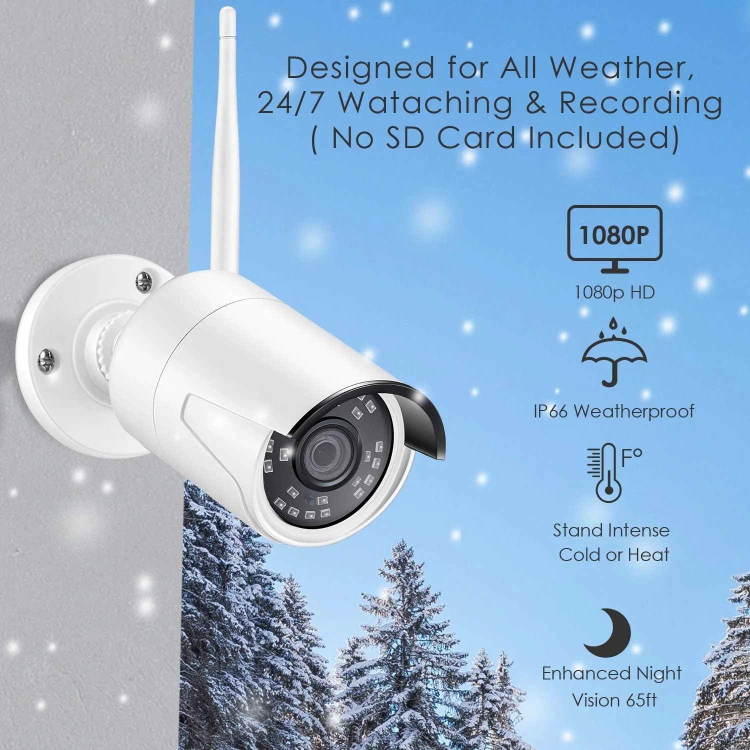 1080p 2MP 8 Channel Wireless Night Vision Waterproof Camera System with Remote Access App