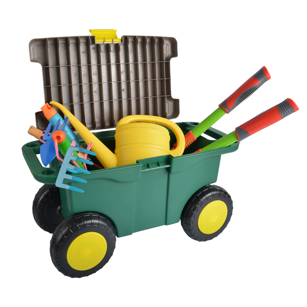 Vertak 22" Plastic Rolling Garden Seat Storage Box Cart With Wheels