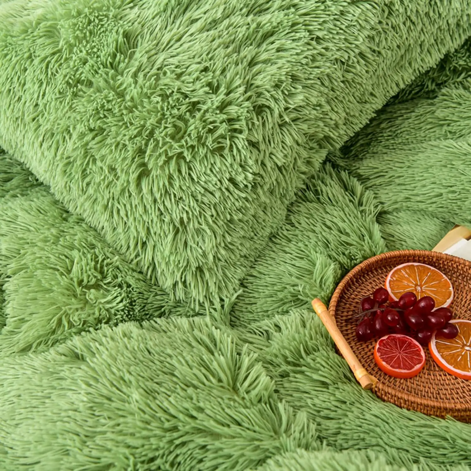 3pcs Ultra-Soft Fluffy Luxury Green Duvet Cover Set Shaggy Ultra-Soft Cozy Bedding with Long Faux Fur Cozy Green supplier