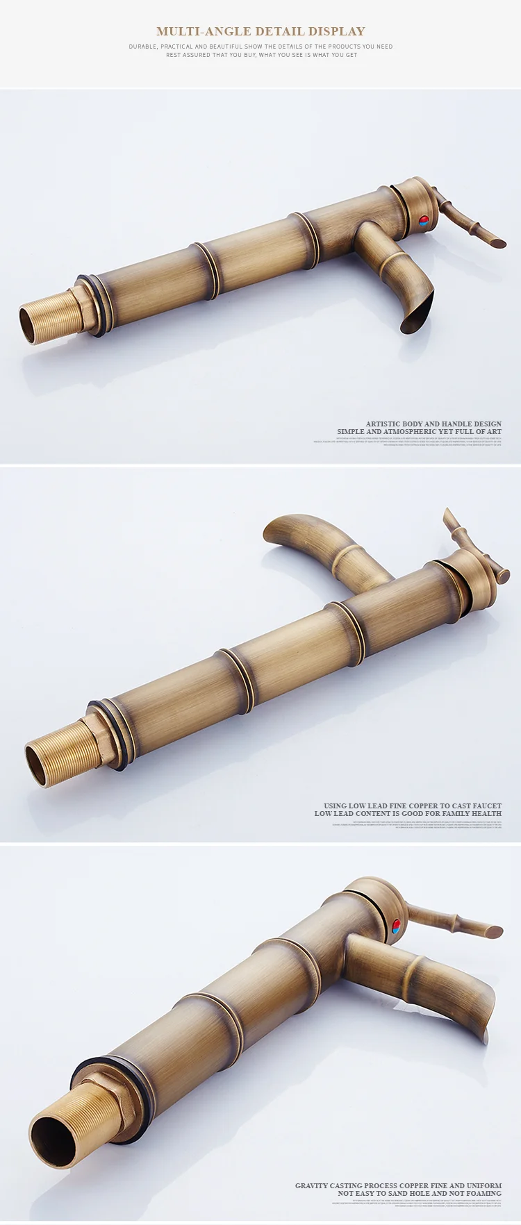 China Bathroom Cheap Ceramic Cartridge Single Hole Antique Brass Bamboo Faucet