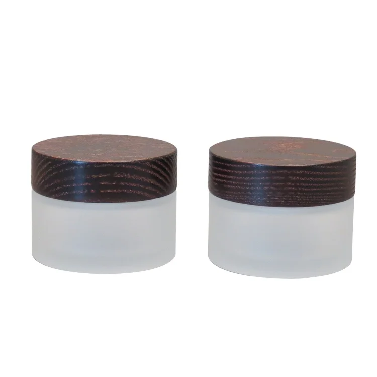 30ml 50ml Luxury Frosted Glass Cream Jar With Wood Lids Black Jar Cream