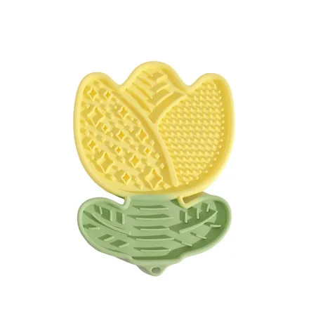 Varywell Modern Slow Feeder Yogurt Dispenser Automatic Spring Tulip Silicone Bowl for Dogs Solid Pattern details