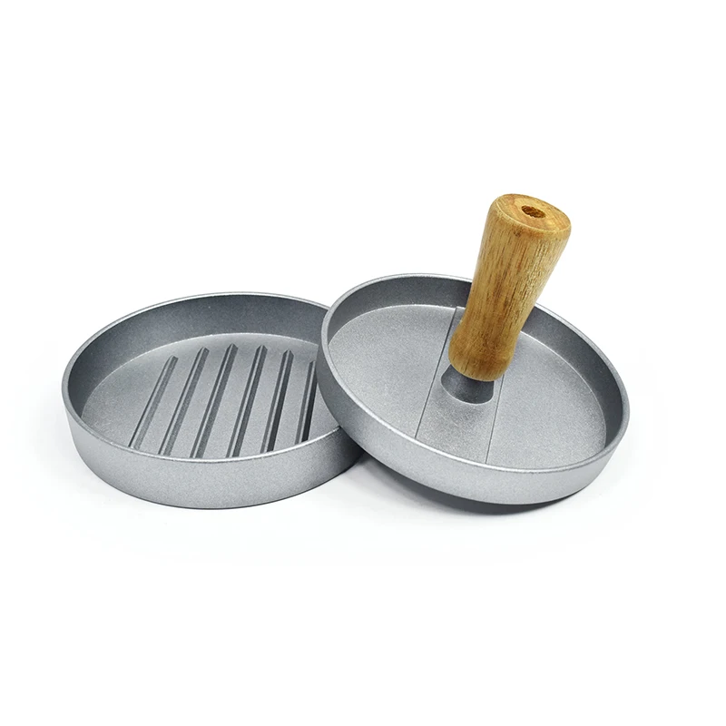 
Cast Aluminum Hamburger Press Non-Stick Burger Acaciawood Handle Ideal for Making Formed Meat Fish or Vegetable Burgrs 