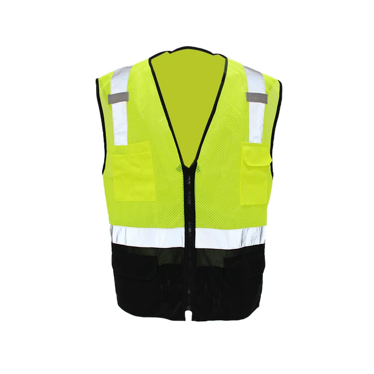 100% Polyester Mesh With Solid Pockets Yellow Traffic High Visibility ...