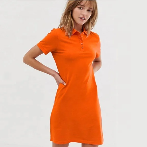 New Arrival Polo Jersey Dress Women Plus Size Orange T-shirt Dress ...