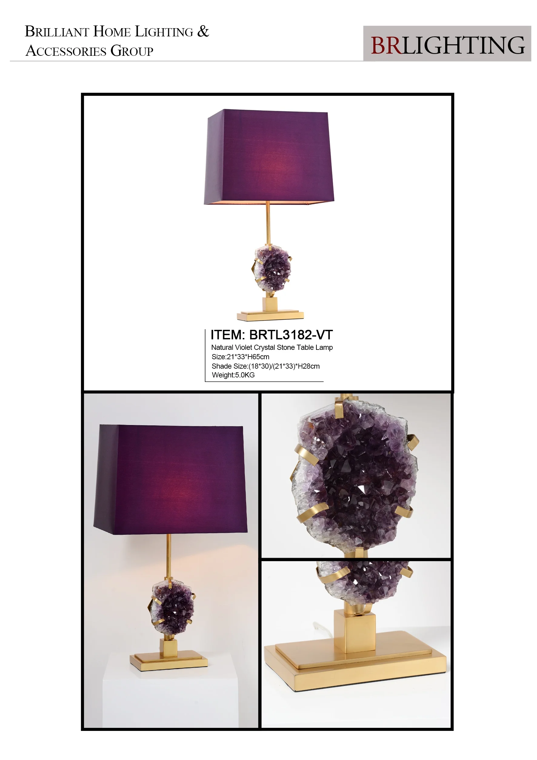 Contemporary Purple Precious Stone Fengshui Amethyst Table Lamp For High End Hotel Project