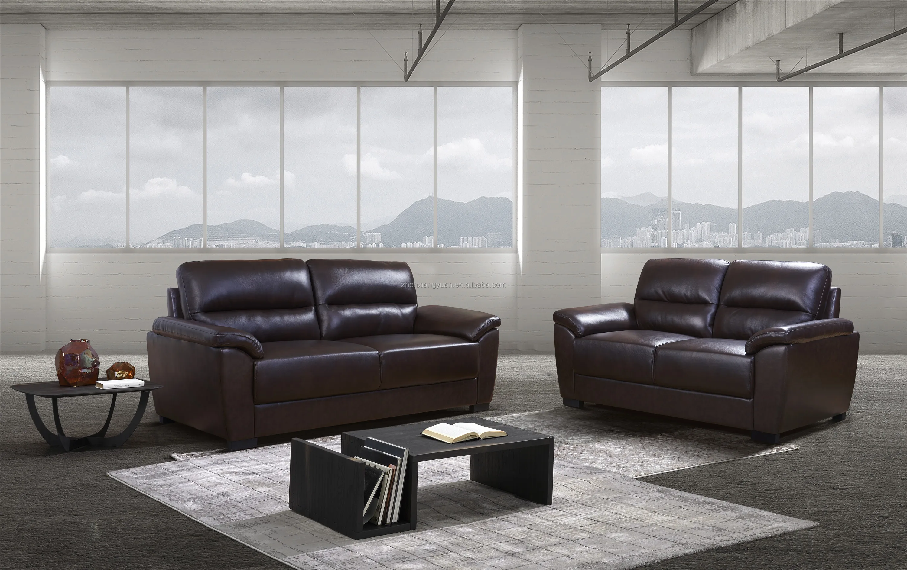 2021  2 pcs brown air leather  sofa love seat living room set
