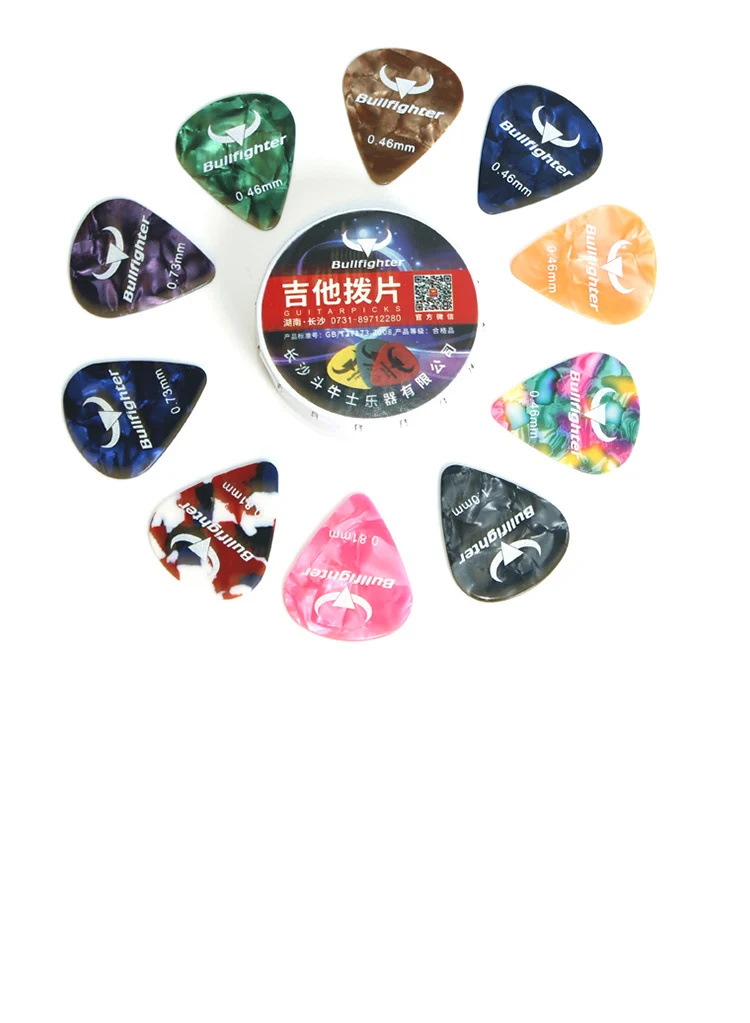 Bullfighter 100A Acoustic Electric Guitar Picks Plectrum Various Colors 6 thickness 0.46/0.73/0.81/1mm