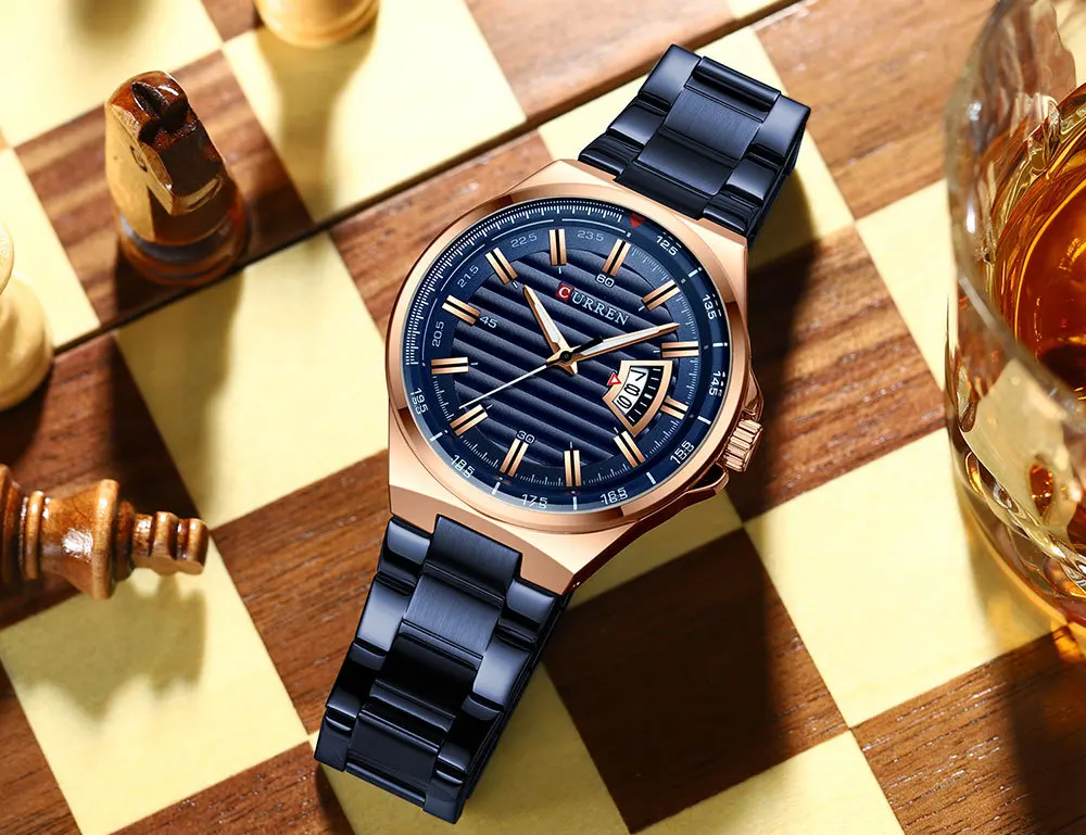 For CURREN 8375 Luxury Quartz Watches for Men Business New Calendar Relogio Masculino Waterproof Stainless Steel Band Alloy Fash