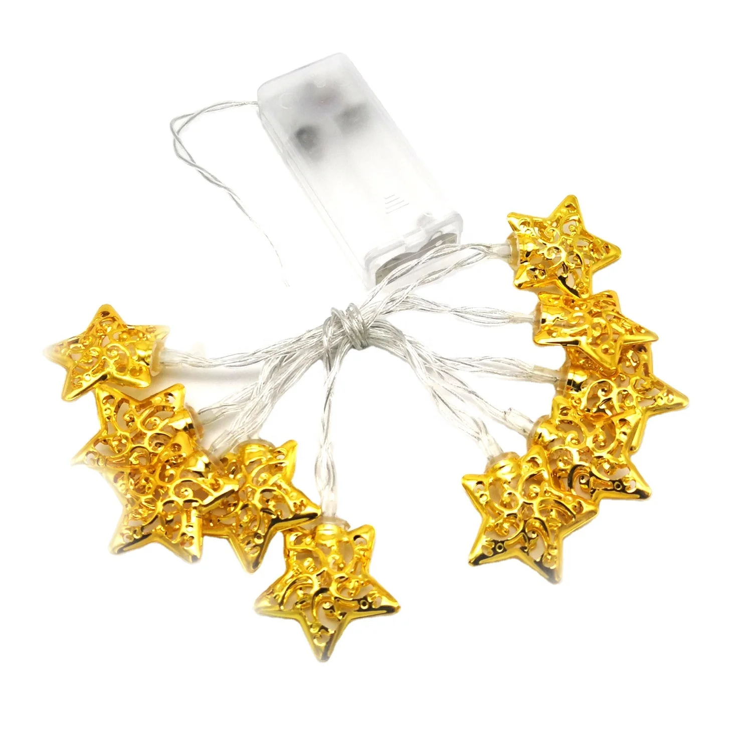 China Factory Supply Indoor Use Christmas Decoration Plug or Battery Golden Star LED Garland Light