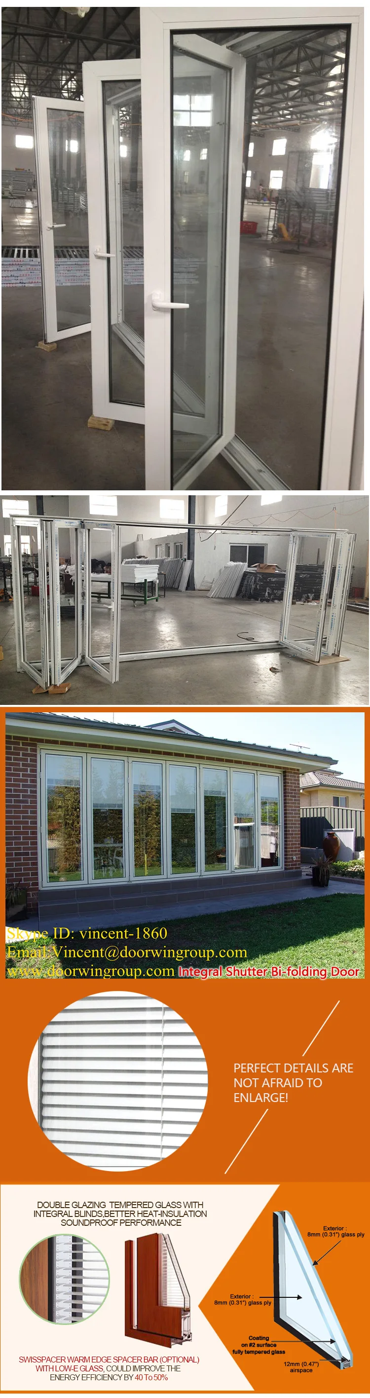 Door manufacture price aluminium alloy double pane low-e glass folding patio doors