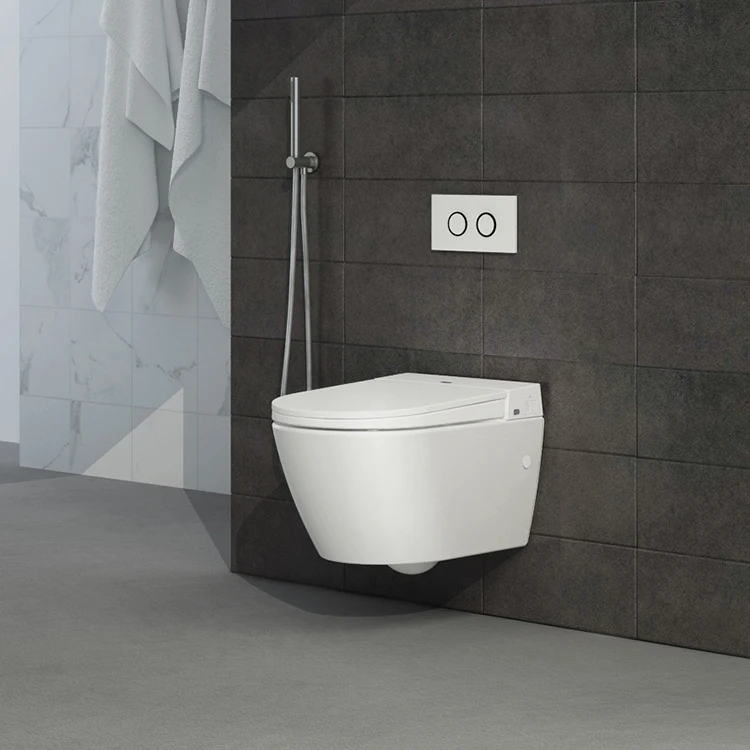 Bathroom Hung Rimless P Trap Intelligent Wall Hanging Toilet System With Concealed Water Tank