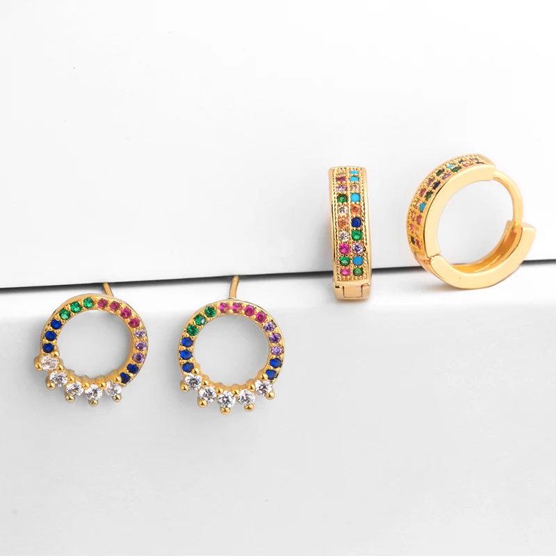 2020 New Design Crown Rainbow Zircon Earring Jewelry Crystal CZ Round Crown Stud Earrings