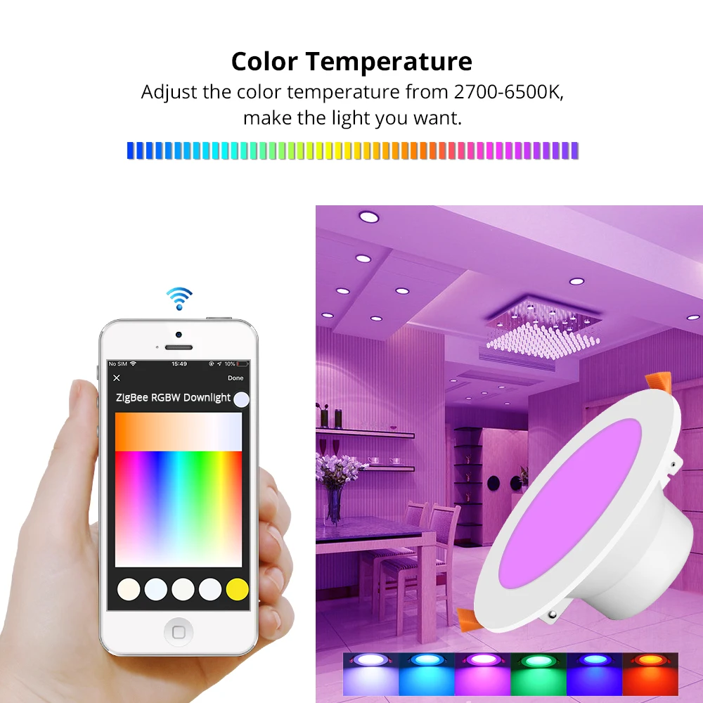 Benexmart 4 Inch 15W tuya ZigBee 3.0 Downlight Kit Smart RGBW Led Recessed Ceiling Light Work with Smartthings Echo Smart Lights - ANKUX.COM