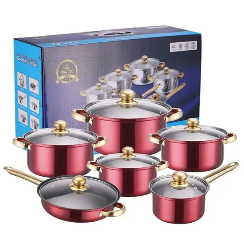 Wholesale Bulk Sale Stocked 12pcs Stainless Steel Cooking Pots And Pans