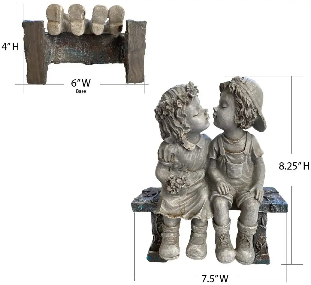 First Kiss Resin Garden Statue Little Girl And Boy Kissing Yard