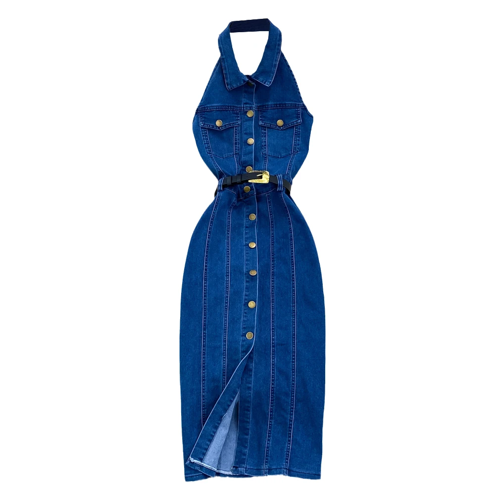 Single Breast top Sleeveless Denim Dress