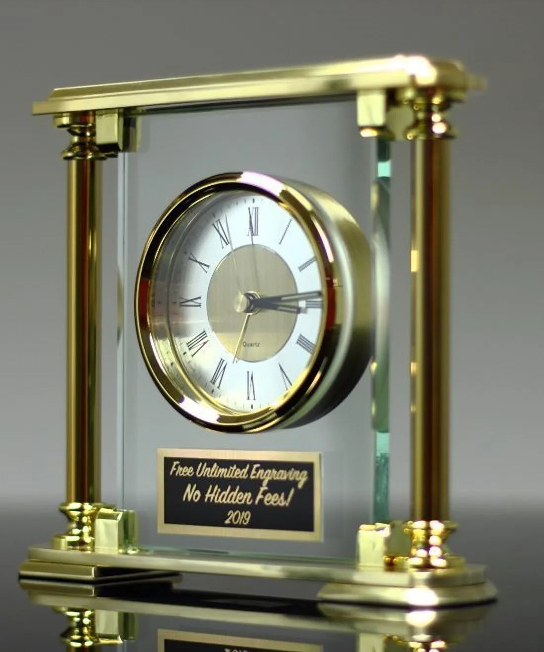 Glass and Brass Mantle Clock for recognition achievement