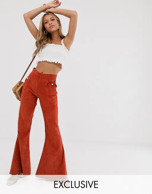 red flare corduroy pants