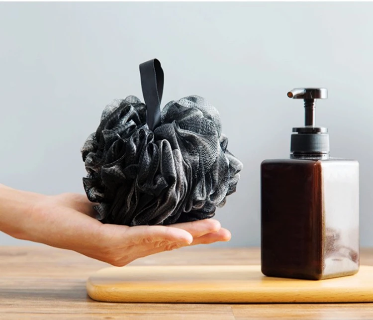 Shower Puff Black Bath Sponge Shower Loofah Pouf Bathing Ball Nature