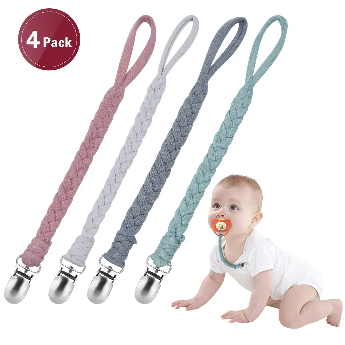 Wholesale 100 Organic Cotton Baby High Quality Braided Pacifier Chain