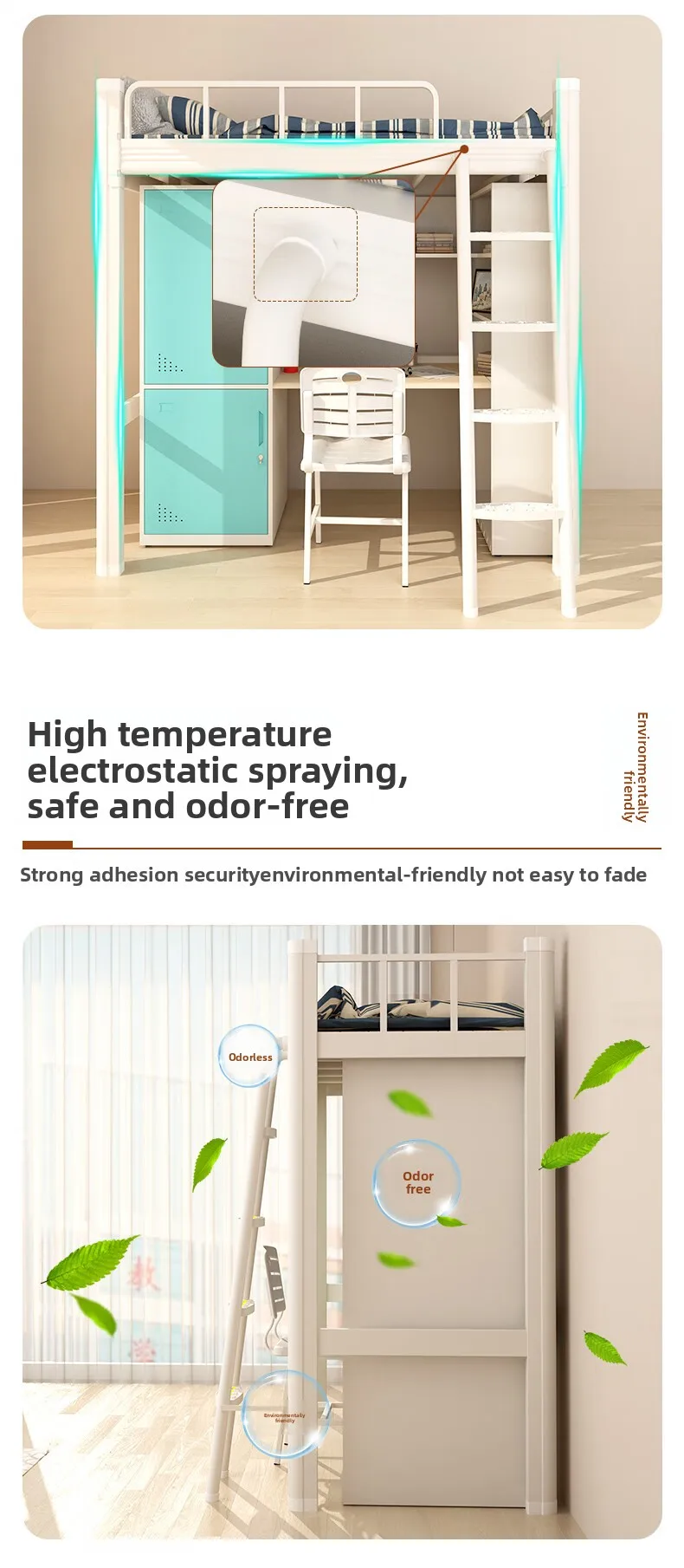 product modern metal bunk bed high low durable desk wardrobe for college students for dormitory apartment living room hotel bedroom-4