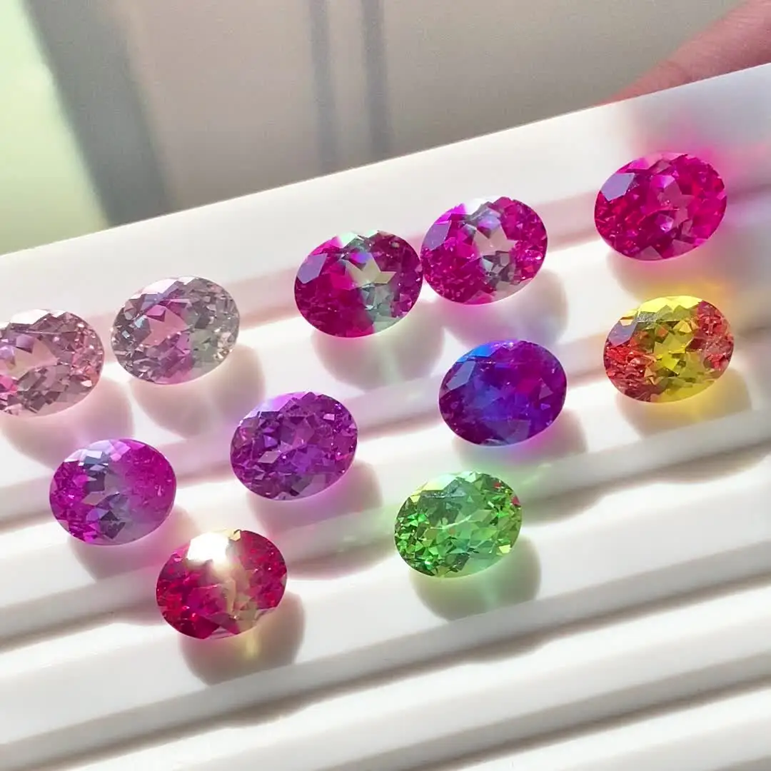 Bi Color Lab Grown Sapphire Corundum 5x7 Oval Gemstone