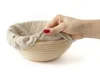 Handmade Indonesian rattan bread proof basket linen set