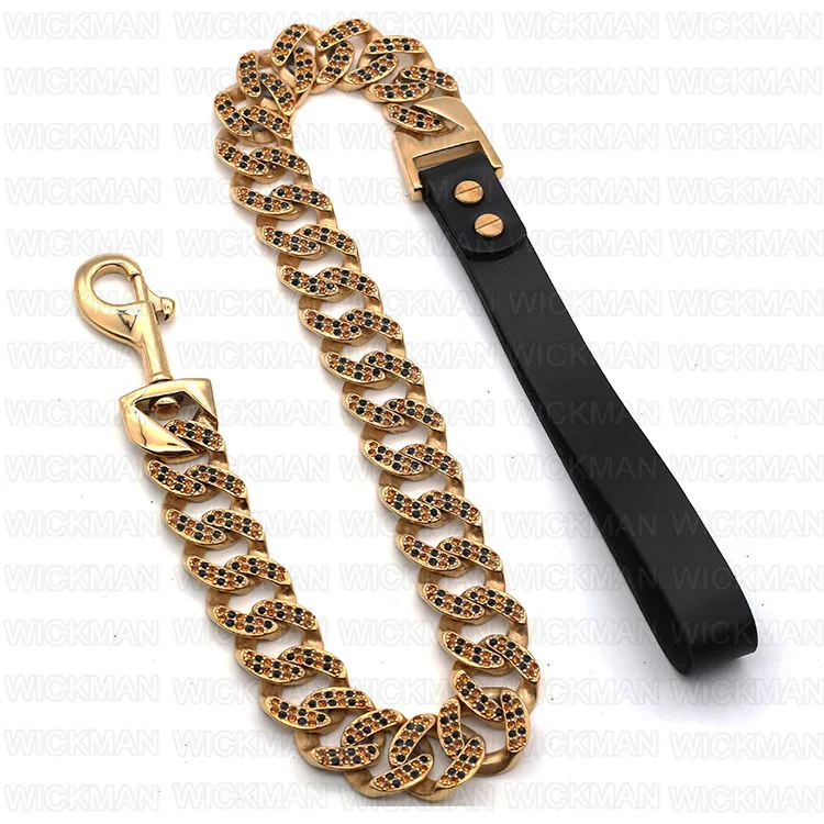 Bling Rhinestone Crystal Stone Rose Gold Pet Collars And Lead With Leather Snap Hook Custom