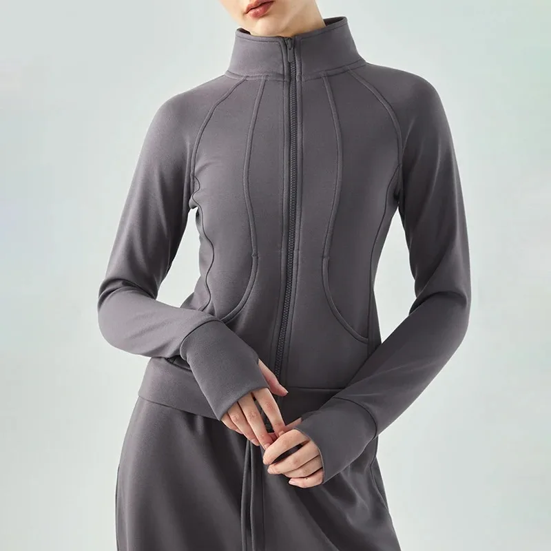 Custom Logo Zip Up Women Workout Jacket Yoga Tops Slim Fit Fitness Long