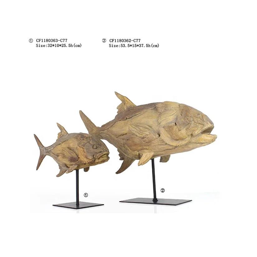 wholesale resin shark sculpture on wood look base animal decoration for living room manufacture