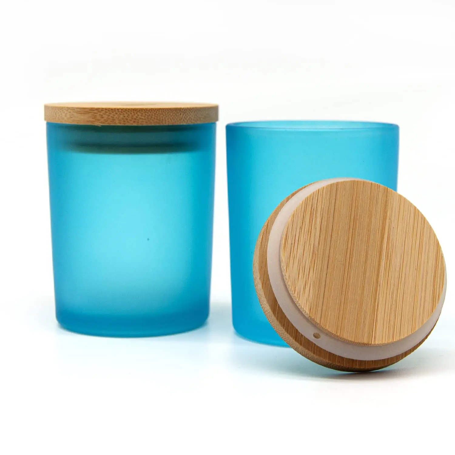 Wholesale Empty Glass Candle Jar With Wooden Lid 8oz 10oz Colorful