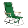 Portable wood arm camping folding high back beach chair with storage pouch