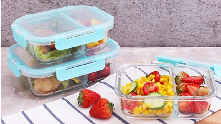 3 Pcs Set Glass Food Container Divider Storage Airtight Glass Food ...