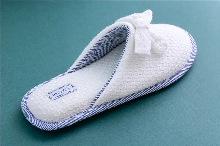 夏季新款蓝白条纹透气防滑中空棉室内家居拖鞋