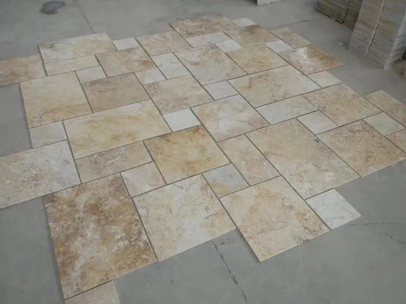 Mixed Color Outdoor Travertine Stone Pool Decks Tiles In French Pattern