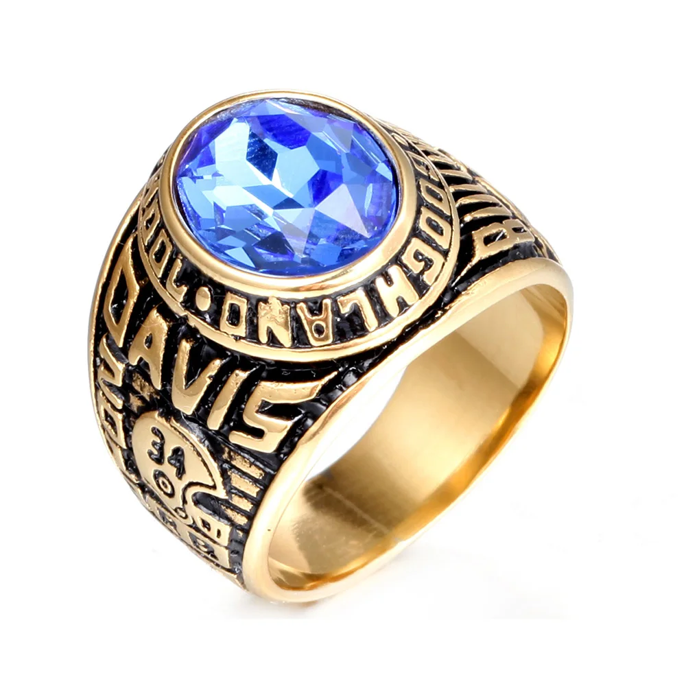 Stainless Steel Gold Plated American Navy Military Ring High School 