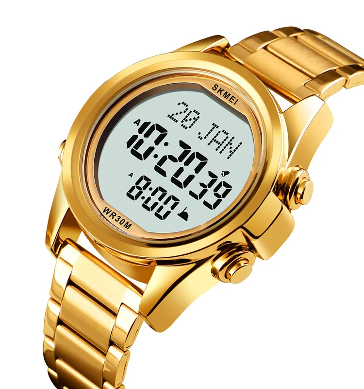 

2020 New Skmei 1667 Muslim Prayer montre watch gold stainless steel Islamic Azan wrist Watch